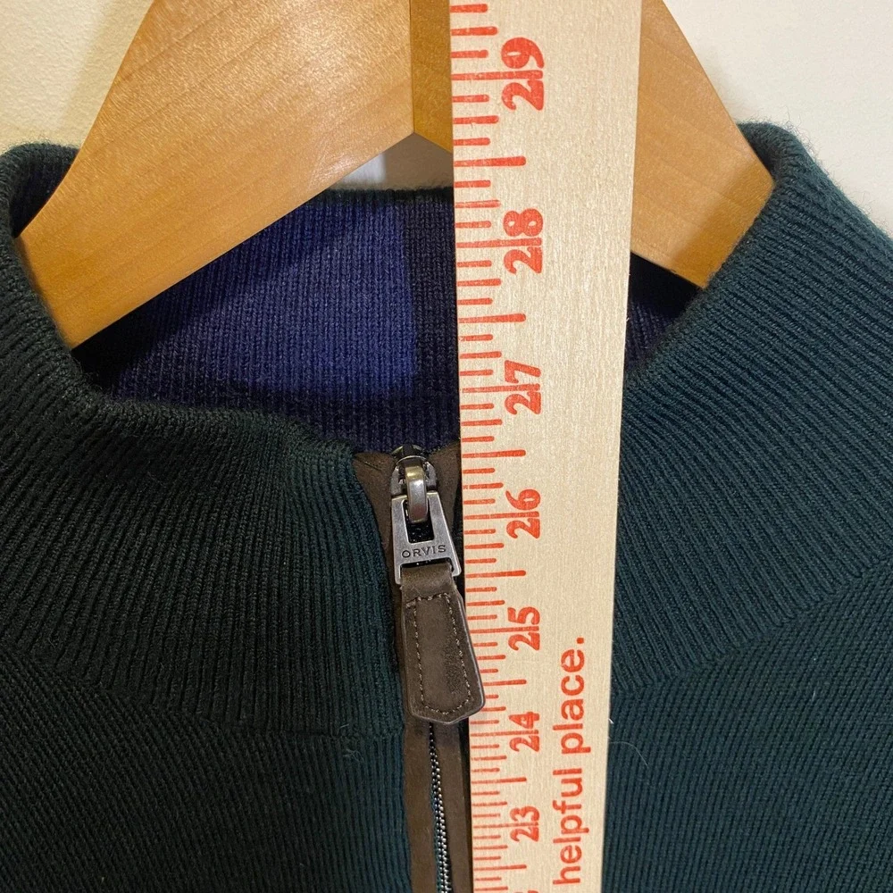 Orvis Pullover Sweater Mens M Green Merino Wool Quarter Zip Fly Fishing